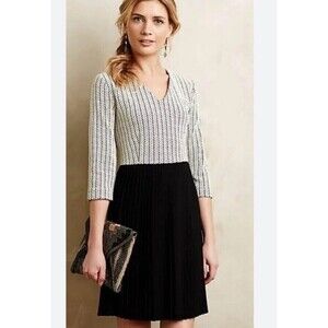 Anthropologie Ganni Dress Cross Knit Top Pleated Skirt Stretch Size XS​​​